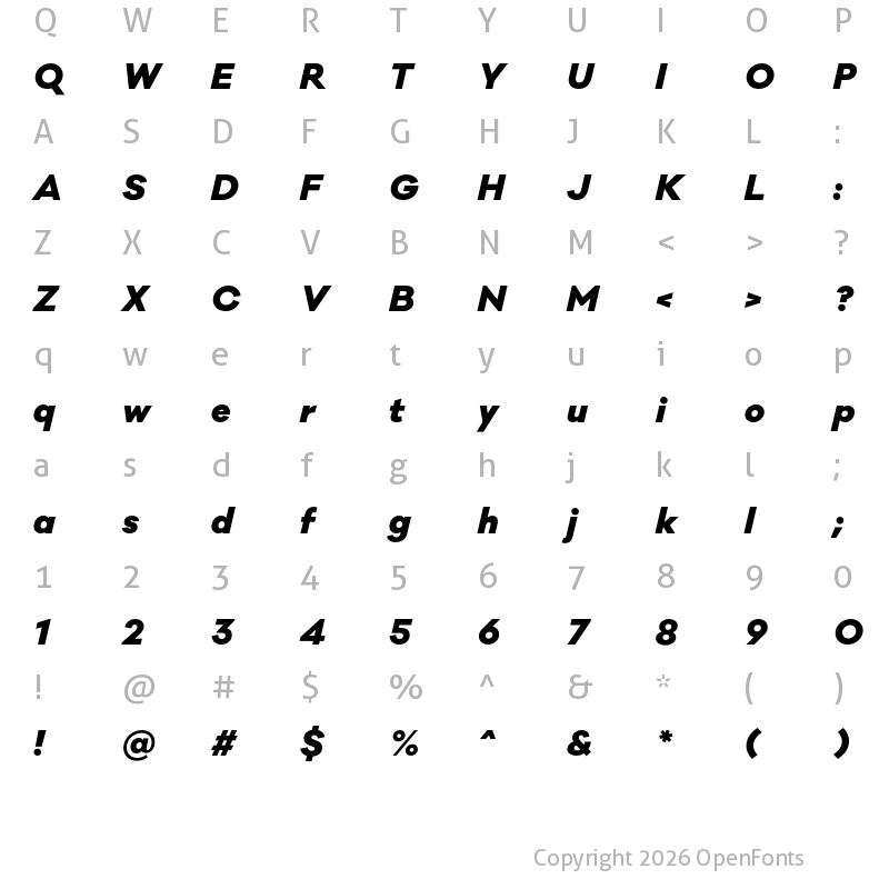 Character Map of Galano Classic Heavy Italic