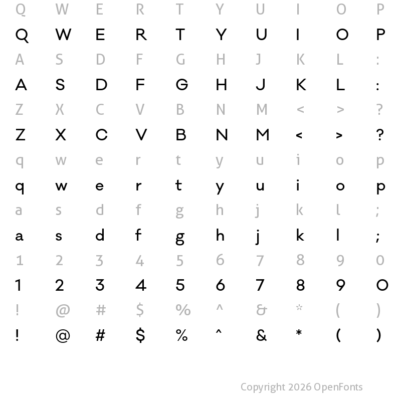 Character Map of Galano Classic Medium