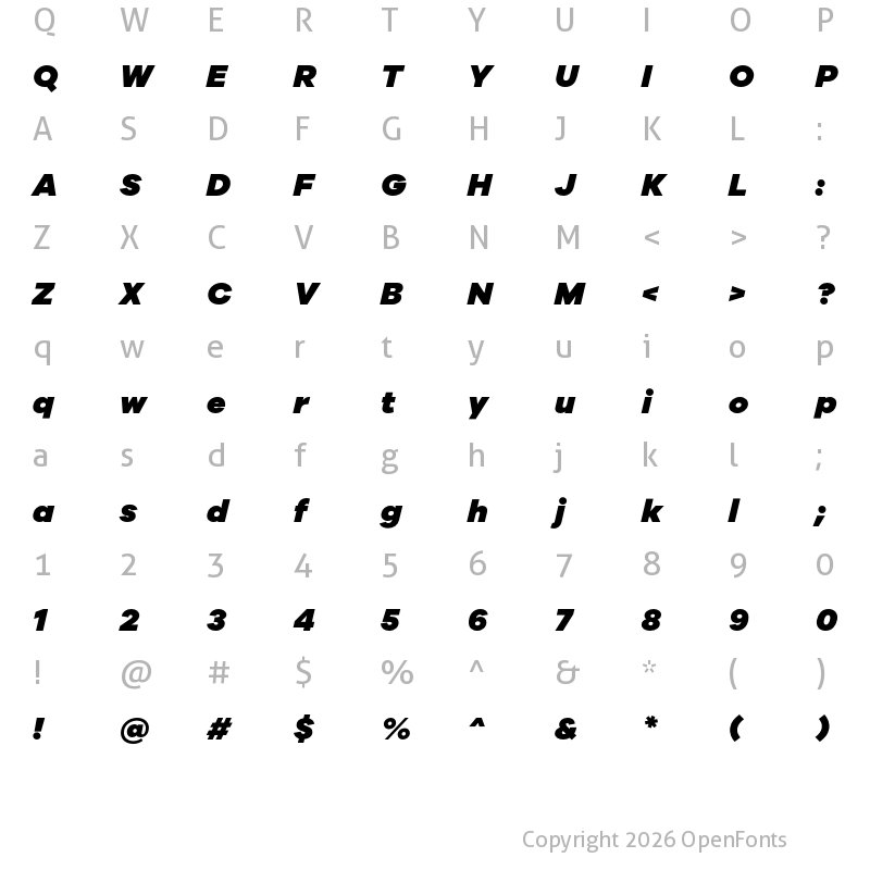 Character Map of Galano Grotesque Black Italic