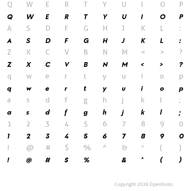 Character Map of Galatea Bold Italic