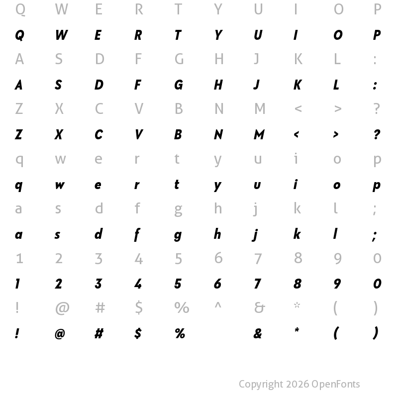 Character Map of Galatea Bold Narrow Italic