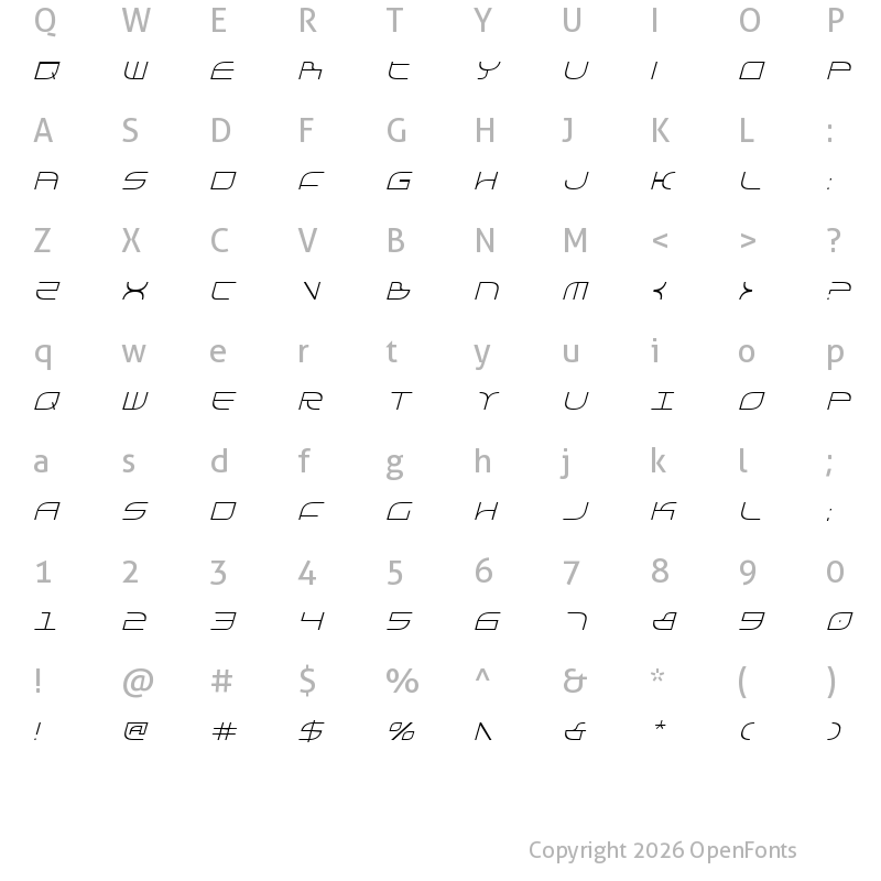 Character Map of Galga Condensed Italic Condensed Italic