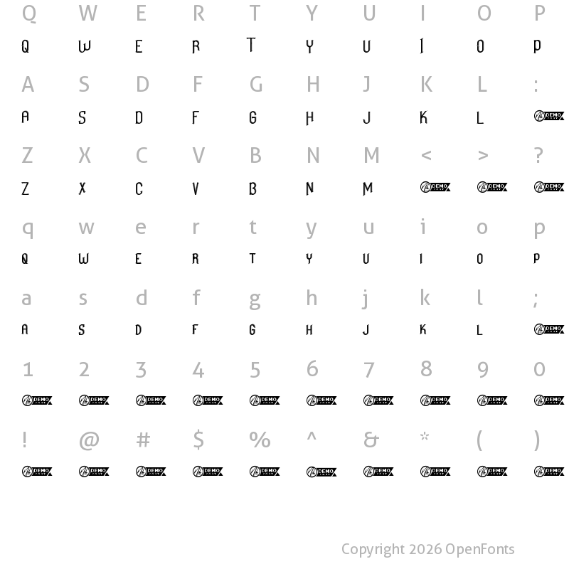 Character Map of Game Set Demo Regular
