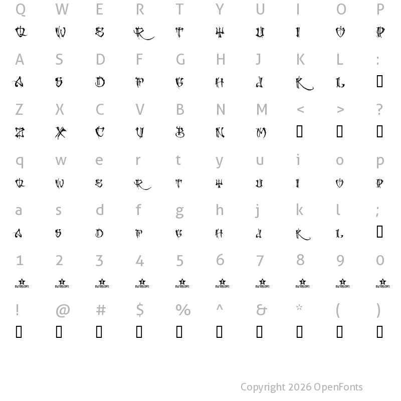Character Map of GANGLAND Regular