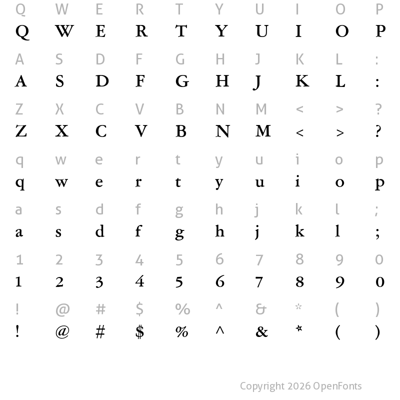 Character Map of Garamond ATF Micro Medium
