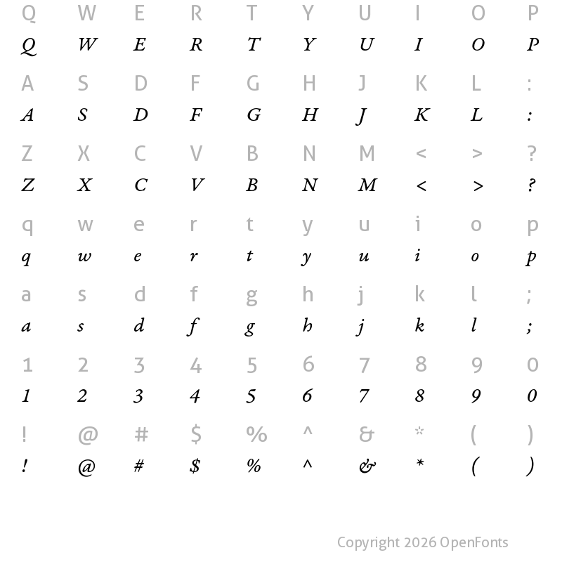 Character Map of Garamond Premier Pro Caption Italic