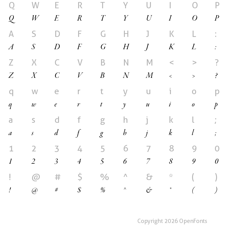 Character Map of Garamond Premier Pro Display Medium Italic