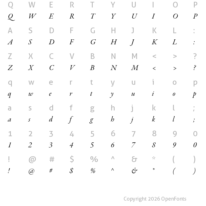 Character Map of Garamond Premier Pro Subhead Italic