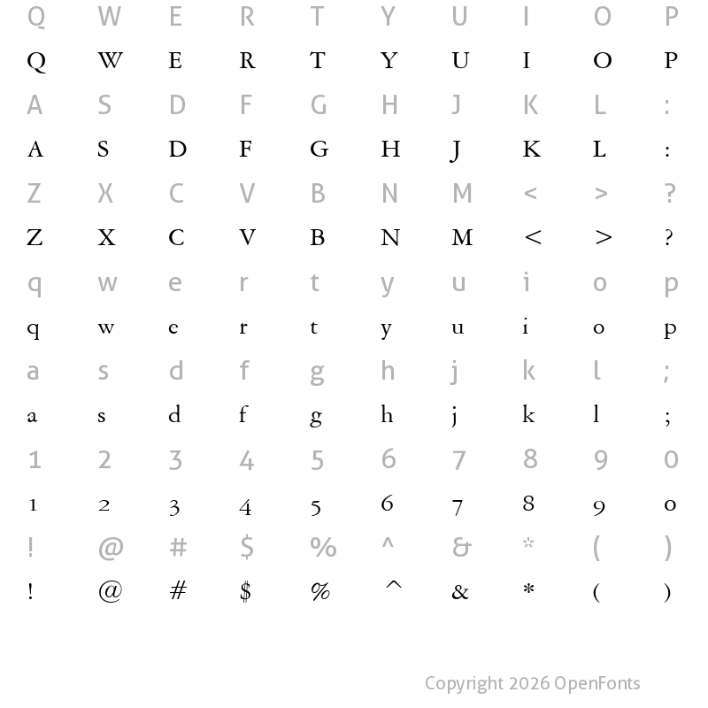 Character Map of Garamond US Regular