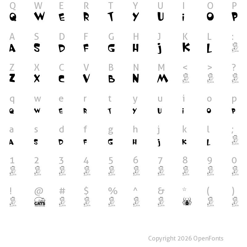 Character Map of GARFIELD the CAT Regular