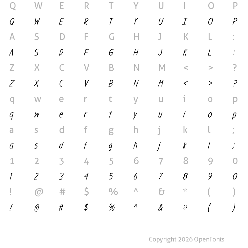 Character Map of Gargle Condensed Italic