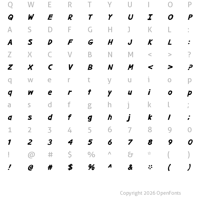 Character Map of Gargle Expanded Bold Italic