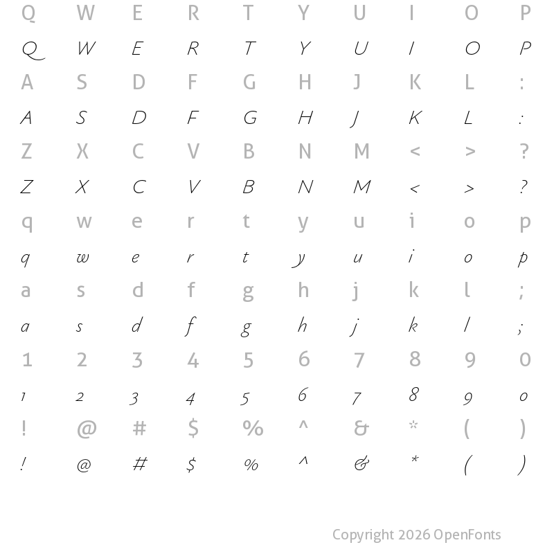 Character Map of Gaultier UltraLight Italic