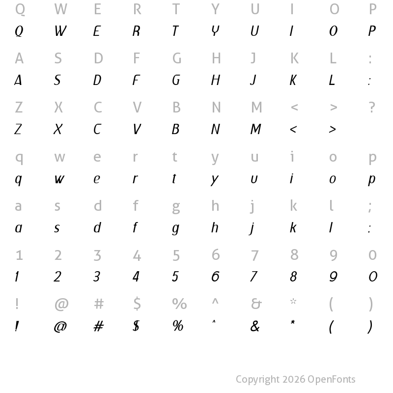 Character Map of Gelael Light Italic