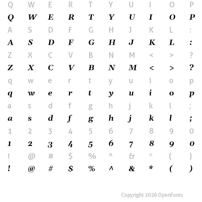 Character Map of Gelasio Bold Italic
