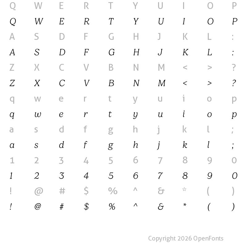 Character Map of Gelica ExtraLight Italic