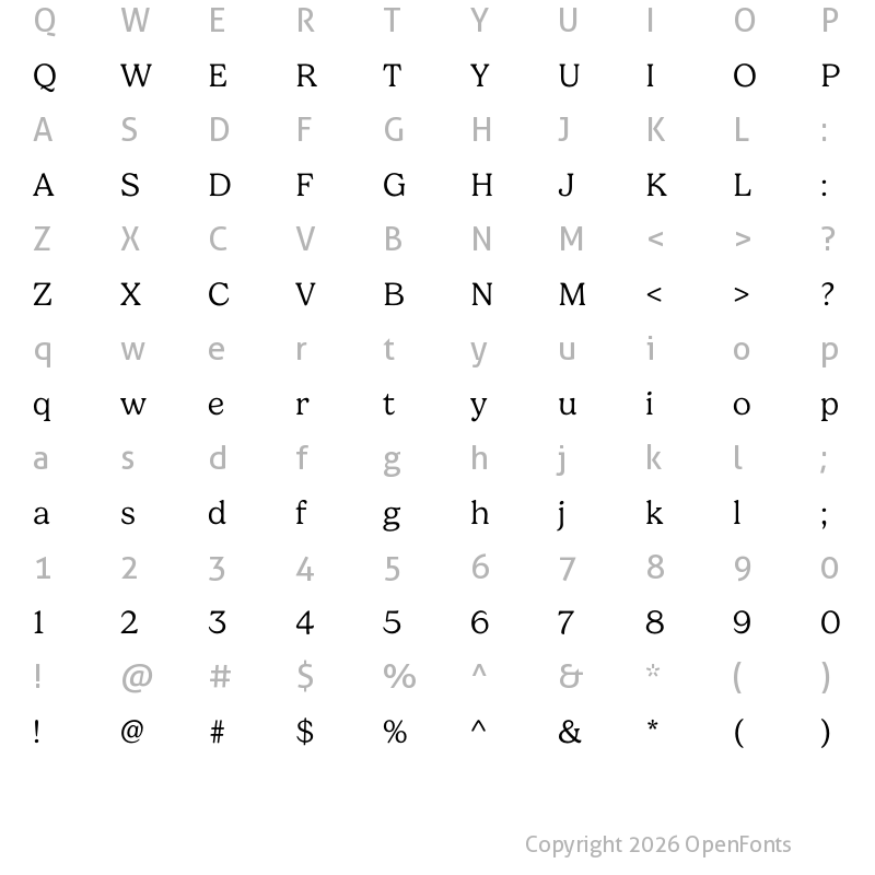 Character Map of Gelica Light