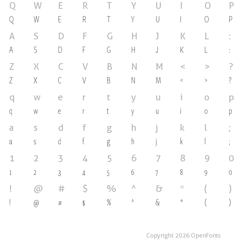 Character Map of Geller Sans Thin Condensed