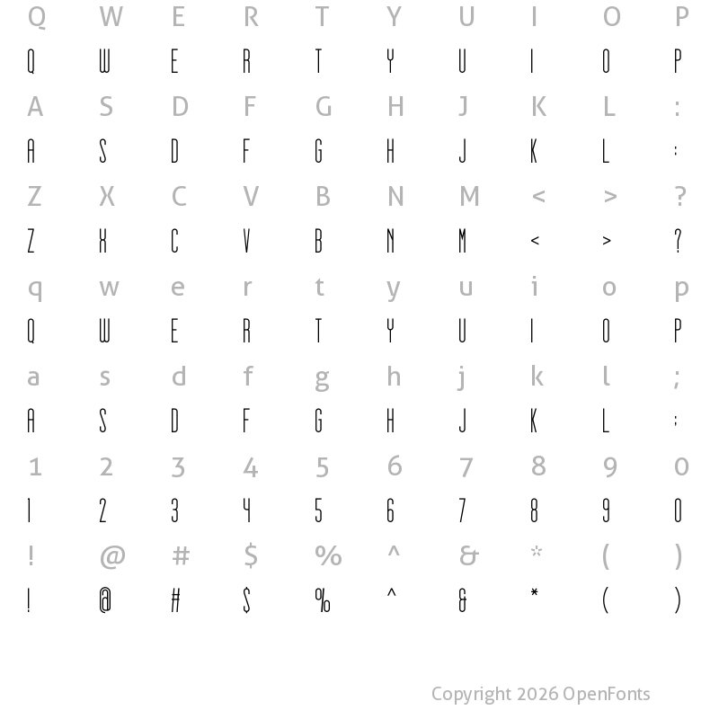 Character Map of gello thin Regular