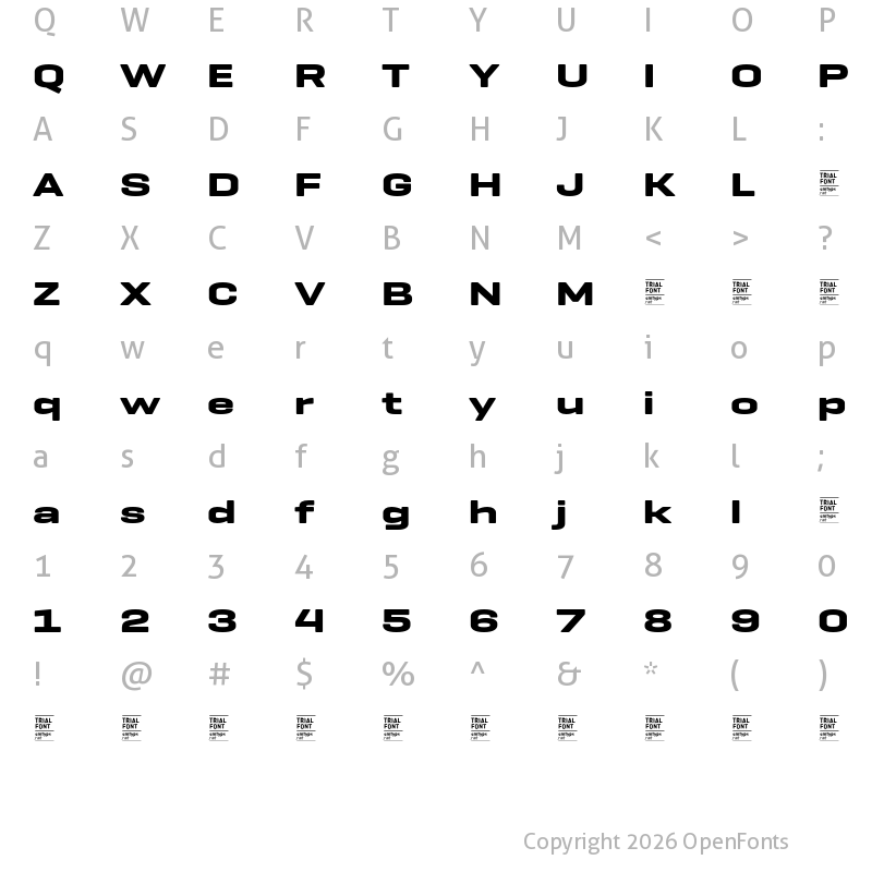 Character Map of Geogrotesque Exp TRIAL Bold