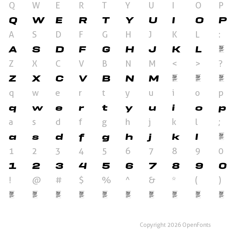 Character Map of Geogrotesque Exp TRIAL Bold Italic