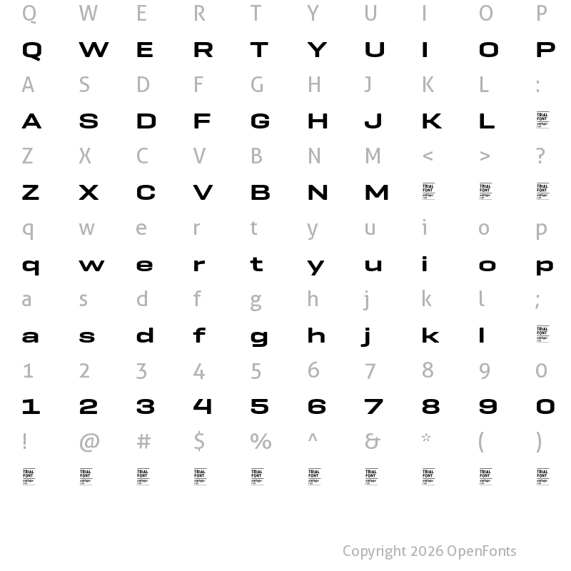 Character Map of Geogrotesque Exp TRIAL SemiBold