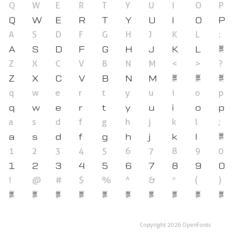Character Map of Geogrotesque Ext TRIAL Light