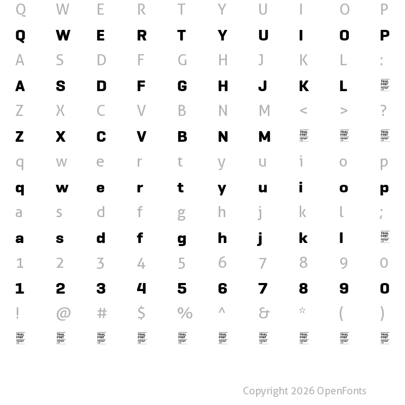 Character Map of Geogrotesque Wide TRIAL Bold
