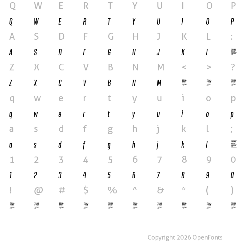 Character Map of Geogrotesque XComp TRIAL Medium Italic