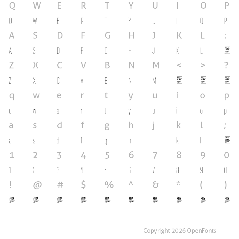 Character Map of Geogrotesque XComp TRIAL Thin