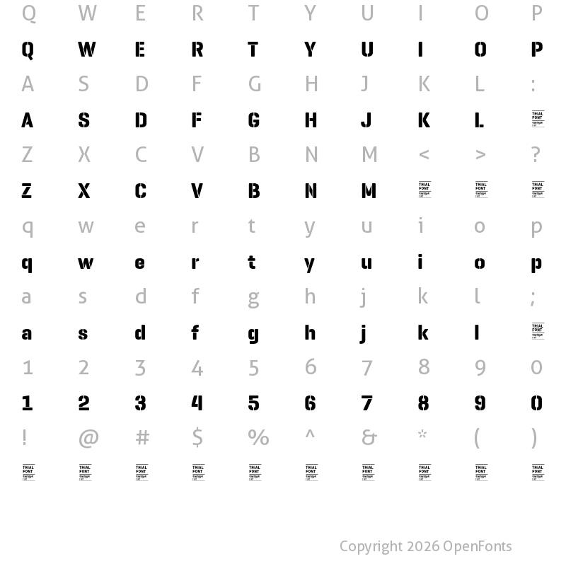 Character Map of GeogrotesqueStencil B TRIAL Bold