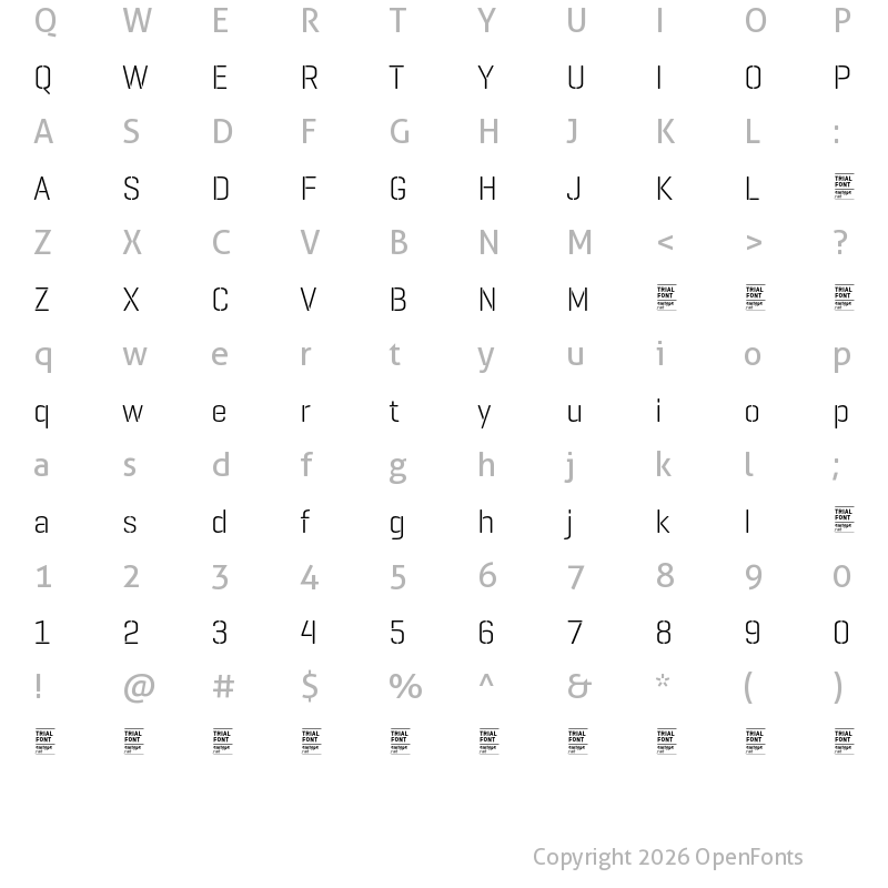 Character Map of GeogrotesqueStencil B TRIAL Light