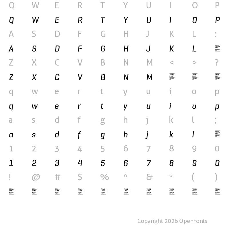 Character Map of GeogrotesqueStencil B TRIAL Medium Italic