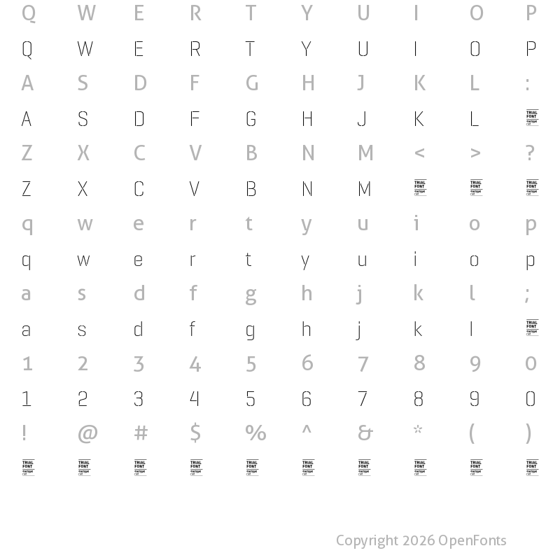 Character Map of GeogrotesqueStencil B TRIAL UltraLight
