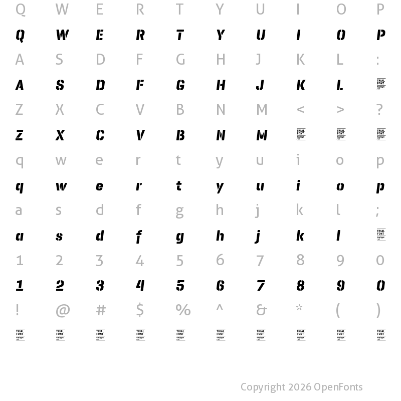 Character Map of GeogrotesqueStencil C TRIAL Bold Italic