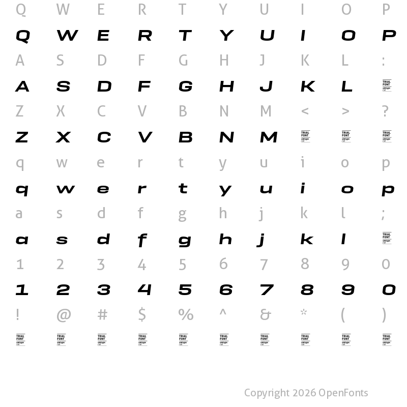 Character Map of GeogrotSharp TRIAL Exp SemiBold Italic
