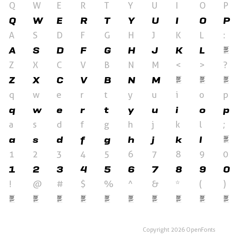Character Map of GeogrotSharp TRIAL Ext Bold Italic