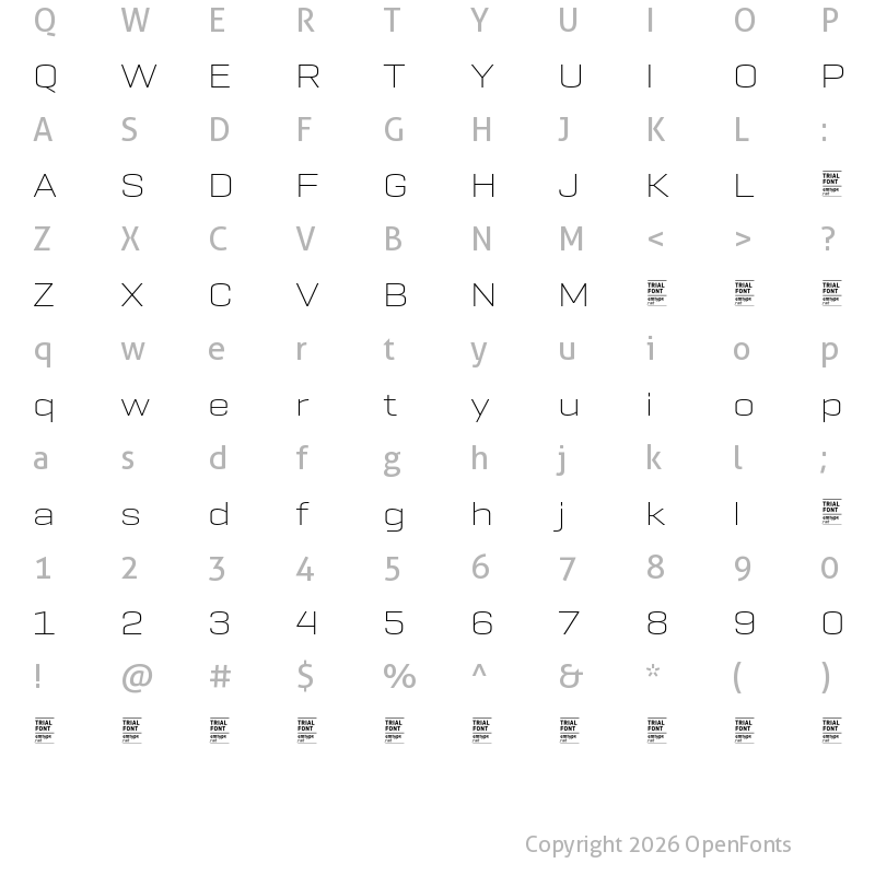 Character Map of GeogrotSharp TRIAL Ext UltraLight