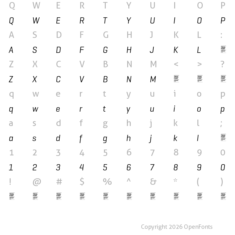 Character Map of GeogrotSharp TRIAL Regular Italic