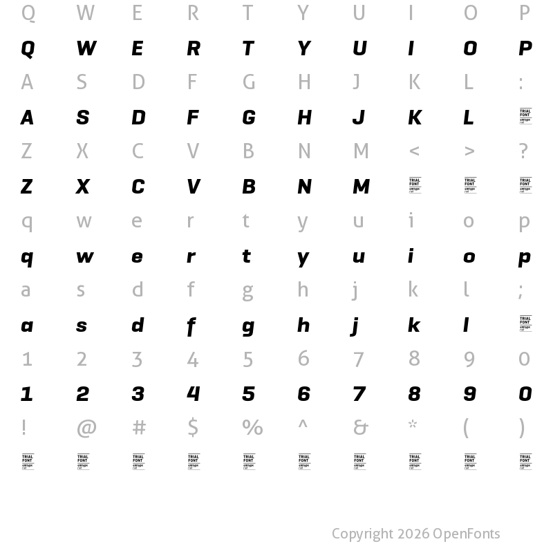 Character Map of GeogrotSharp TRIAL Wide Bold Italic