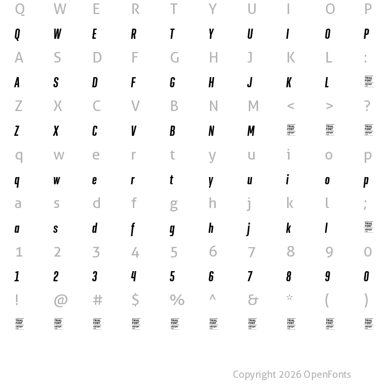Character Map of GeogrotSharp TRIAL XComp SemiBold Italic