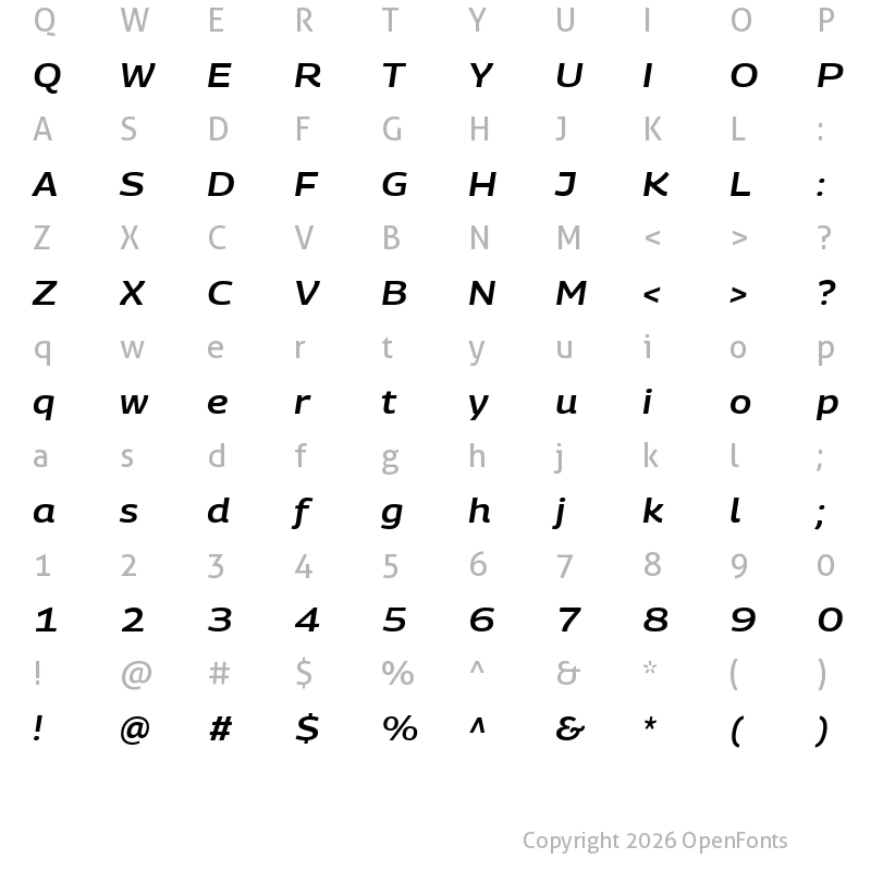 Character Map of Georama Expanded SemiBold Italic