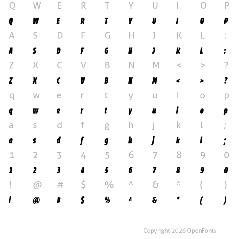 Character Map of Georama Extra Condensed Black Italic