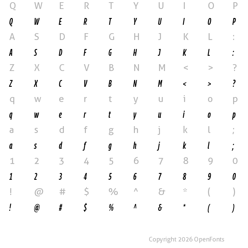 Character Map of Georama Extra Condensed SemiBold Italic