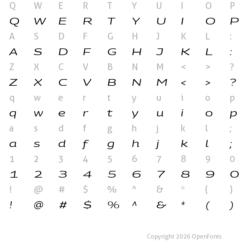 Character Map of Georama Extra Expanded Italic