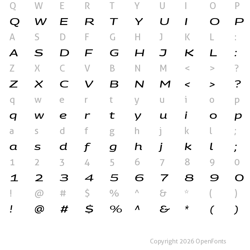 Character Map of Georama Extra Expanded Medium Italic
