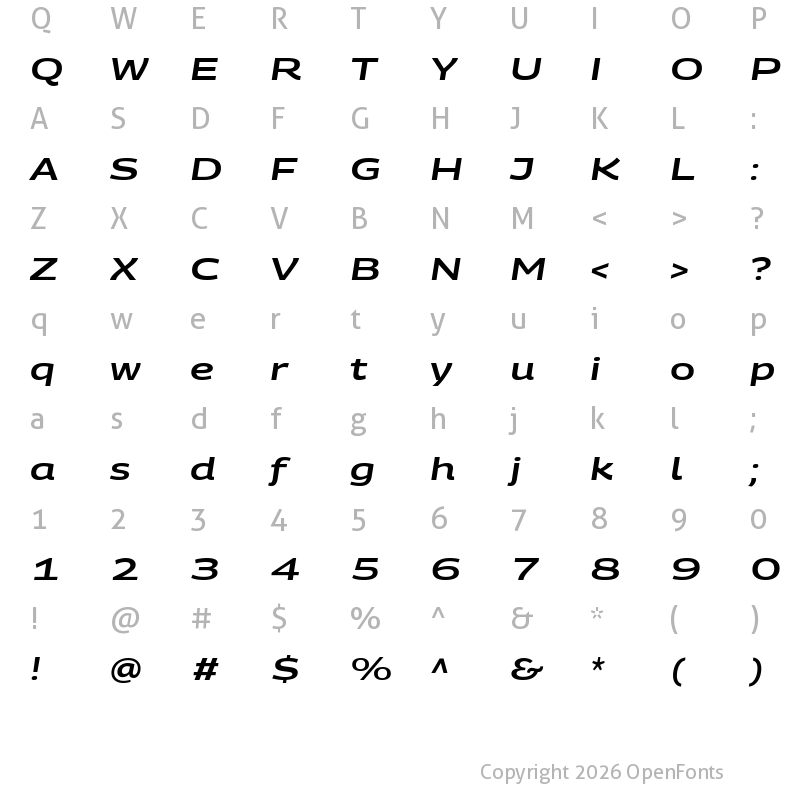 Character Map of Georama Extra Expanded SemiBold Italic