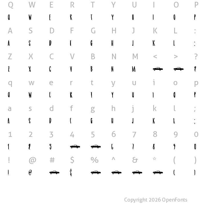 Character Map of Getaway Car DEMO Regular
