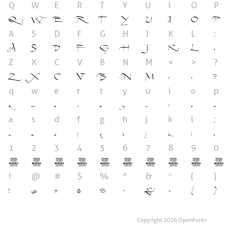 Character Map of Geza Script PERSONAL USE ONLY Regular