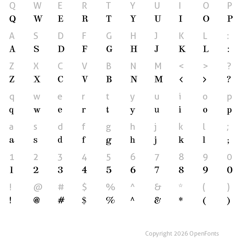 Character Map of GFS Bodoni Bold